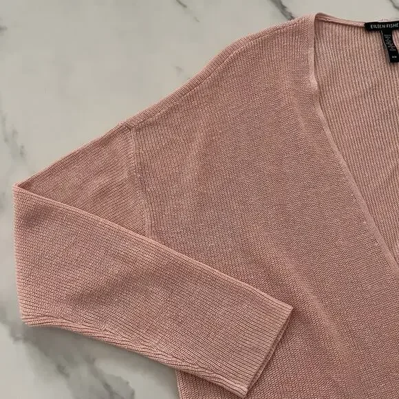 Eileen Fisher Long Organic Linen & Cotton Cardigan Pink Sz M minimalist Coastal - Picture 7 of 11